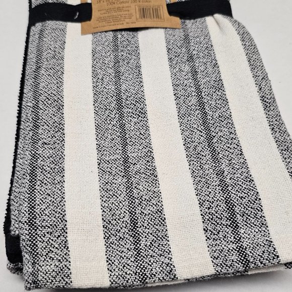 3 New Kitchen Towels Black White Gray Plaid Check Stripe Studio Belle 18 X 28 - Picture 5 of 12